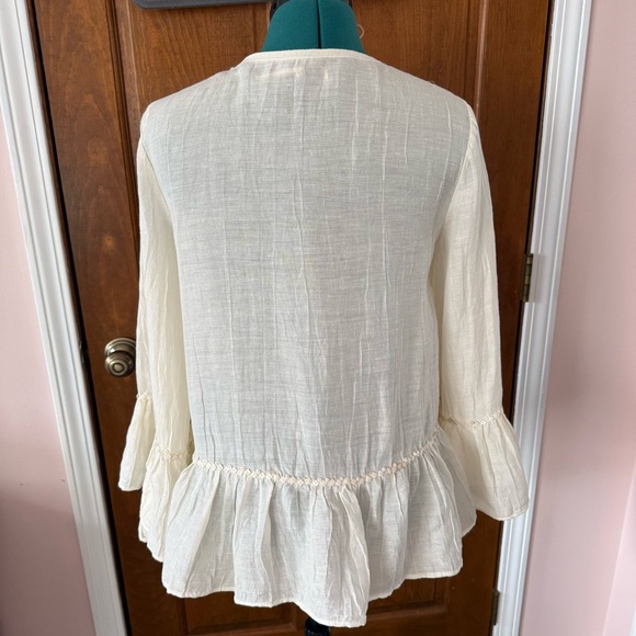 Leon Max Linen Blend Mother of Pearl Beaded Tunic Small - Picture 4 of 9